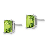 14K White Gold 8x 6mm Emerald-Cut Peridot Post Earrings view 2