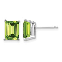 14K White Gold 8x 6mm Emerald-Cut Peridot Post Earrings view 1
