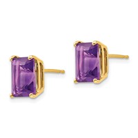 14K 9x7mm Emerald-Cut Amethyst Post Earrings view 2