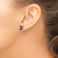 14K 9x7mm Emerald-Cut Amethyst Post Earrings view 3