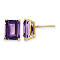 14K 9x7mm Emerald-Cut Amethyst Post Earrings view 1