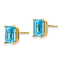 14K 9x7mm Emerald-Cut Blue Topaz Post Earrings view 2