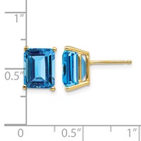 14K 9x7mm Emerald-Cut Blue Topaz Post Earrings view 4