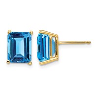 14K 9x7mm Emerald-Cut Blue Topaz Post Earrings view 1