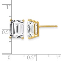 14K Yellow Gold 9x7mm Emerald-Cut Cubic Zirconia Post Earrings view 4