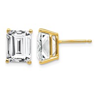14K Yellow Gold 9x7mm Emerald-Cut Cubic Zirconia Post Earrings view 1