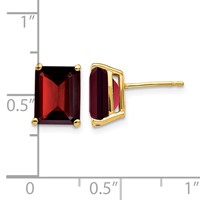 14K Yellow Gold 9x7mm Emerald-cut Garnet Post Earrings view 4