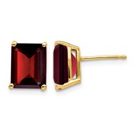 14K Yellow Gold 9x7mm Emerald-cut Garnet Post Earrings view 1