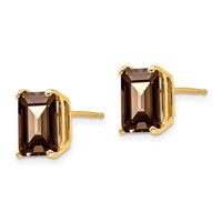 14K Yellow Gold 9x7mm Emerald-cut Smoky Quartz Post Earrings view 2