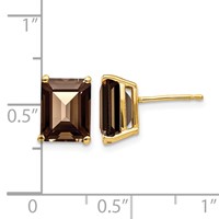 14K Yellow Gold 9x7mm Emerald-cut Smoky Quartz Post Earrings view 4