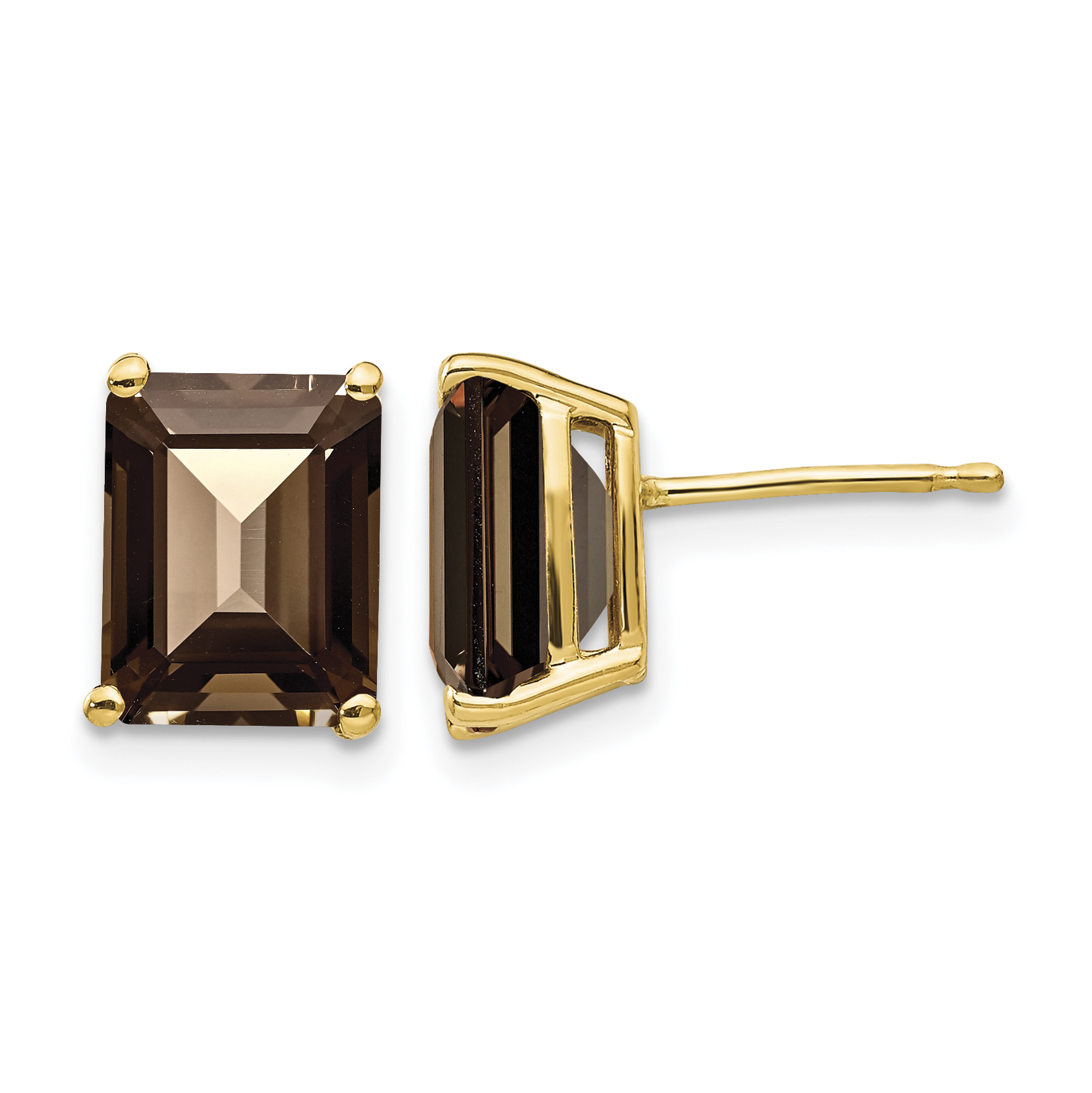 14k 9x7 Emerald Smoky Quartz Earrings (XE68SQ)