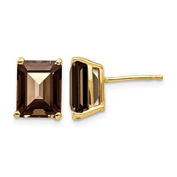 14K Yellow Gold 9x7mm Emerald-cut Smoky Quartz Post Earrings view 1