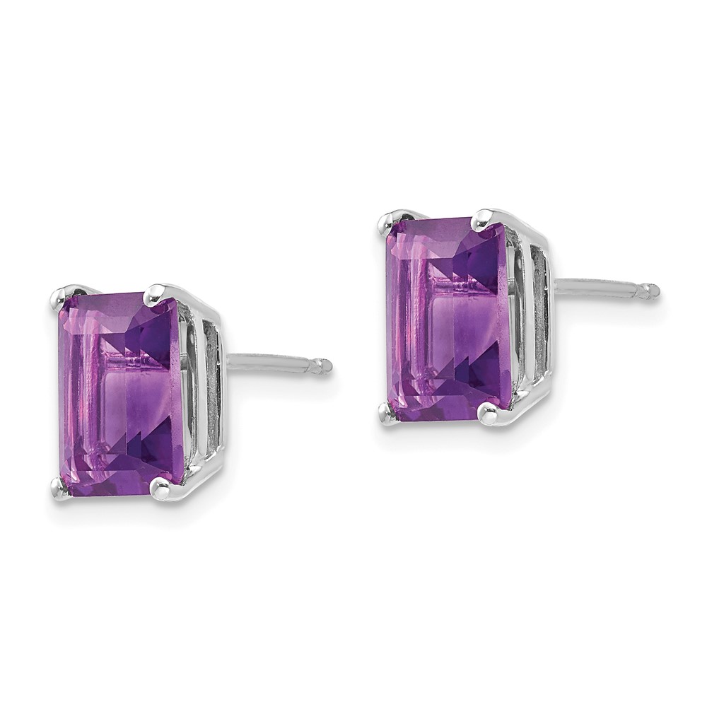 14k White Gold 9x7mm Emerald Cut Amethyst Earrings (XE68WAM)