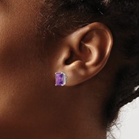 14K White Gold 9x7mm Emerald-Cut Amethyst Post Earrings view 3