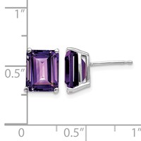 14K White Gold 9x7mm Emerald-Cut Amethyst Post Earrings view 4