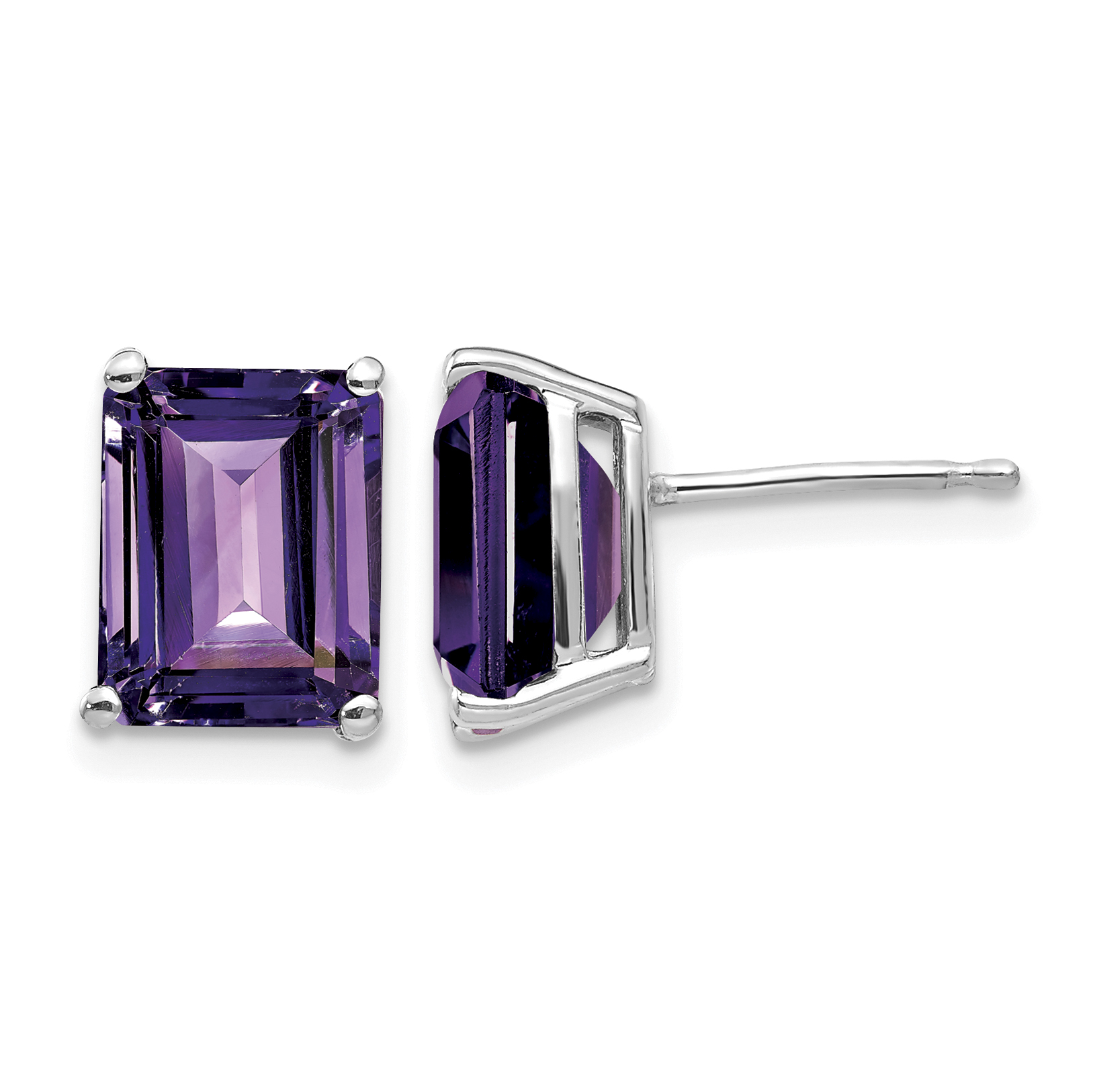 14k White Gold 9x7mm Emerald Cut Amethyst Earrings (XE68WAM)
