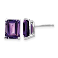 14K White Gold 9x7mm Emerald-Cut Amethyst Post Earrings view 1