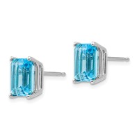 14K White Gold 9x7mm Emerald-Cut Blue Topaz Post Earrings view 2