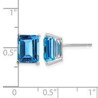 14K White Gold 9x7mm Emerald-Cut Blue Topaz Post Earrings view 4
