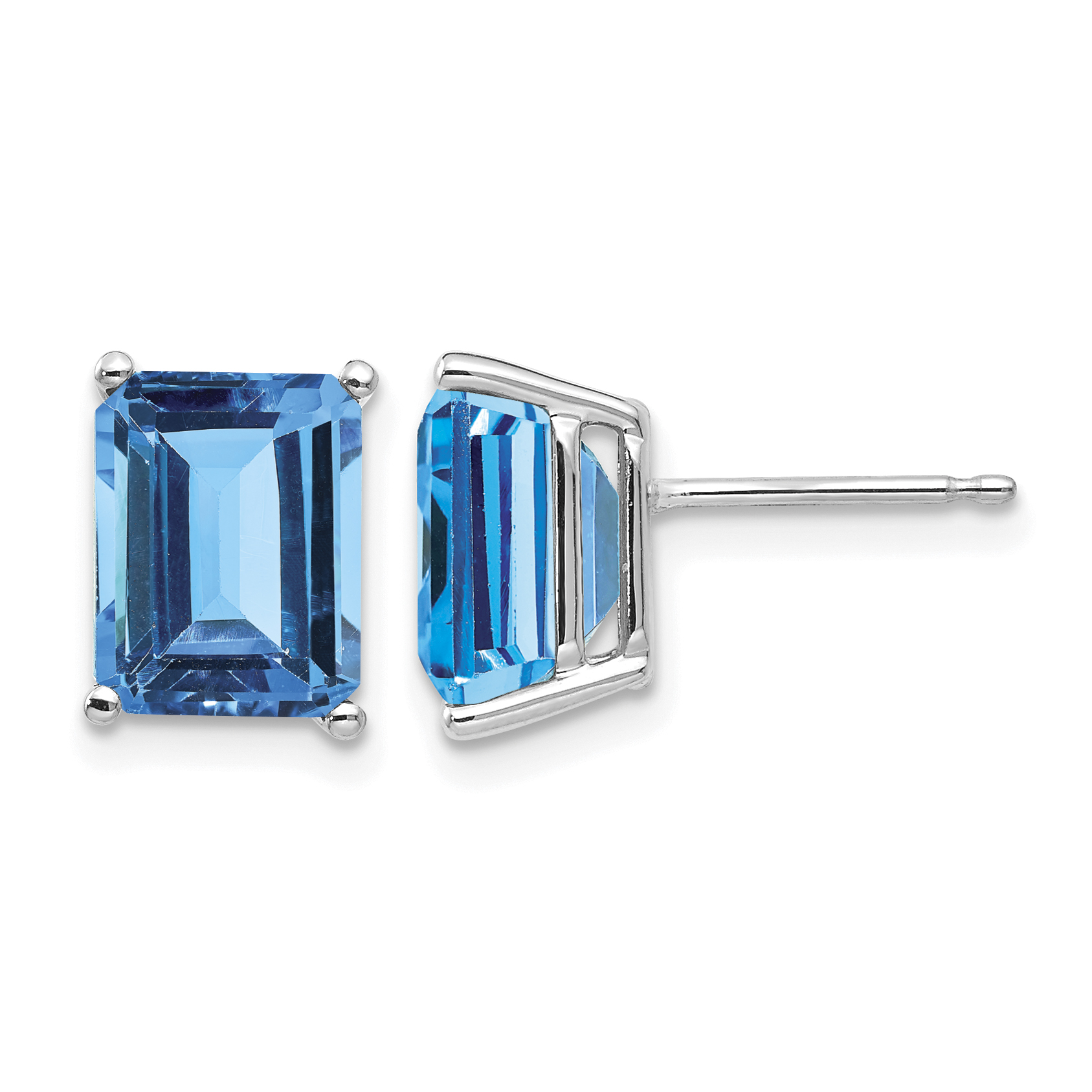 14k White Gold 9x7mm Emerald Cut Blue Topaz Earrings (XE68WBT)