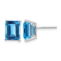 14K White Gold 9x7mm Emerald-Cut Blue Topaz Post Earrings view 1