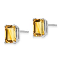 14K White Gold 9x7mm Emerald-Cut Citrine Post Earrings view 2