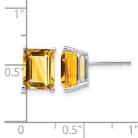 14K White Gold 9x7mm Emerald-Cut Citrine Post Earrings view 4