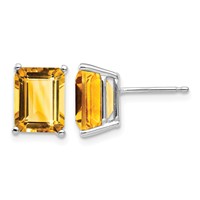 14K White Gold 9x7mm Emerald-Cut Citrine Post Earrings view 1