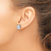 14K White Gold 9x 7mm Emerald-Cut Cubic Zirconia Post Earrings view 3