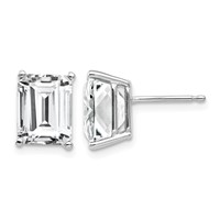 14K White Gold 9x 7mm Emerald-Cut Cubic Zirconia Post Earrings view 1