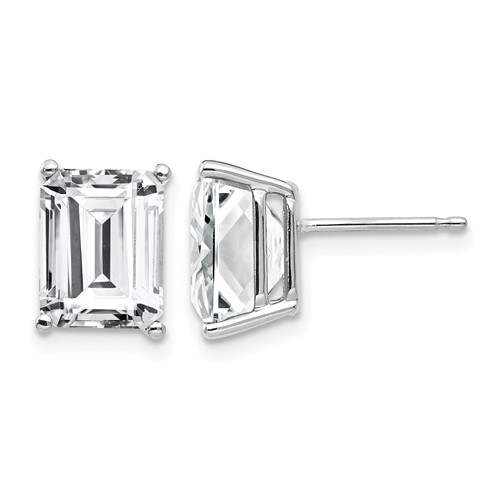 14K White Gold 9x 7mm Emerald-Cut Cubic Zirconia Post Earrings