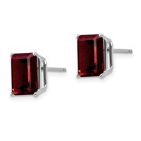 14K White Gold 9x7mm Emerald-cut Garnet Post Earrings view 2