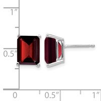 14K White Gold 9x7mm Emerald-cut Garnet Post Earrings view 4
