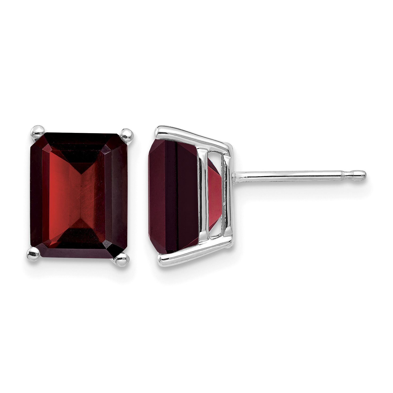 14k White Gold 9x7mm Emerald Cut Garnet Earrings (XE68WGA)