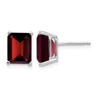 14K White Gold 9x7mm Emerald-cut Garnet Post Earrings view 1