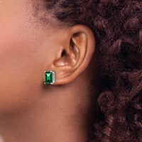 14K White Gold 9x 7mm Emerald-Cut Mount St. Helens Post Earrings view 3