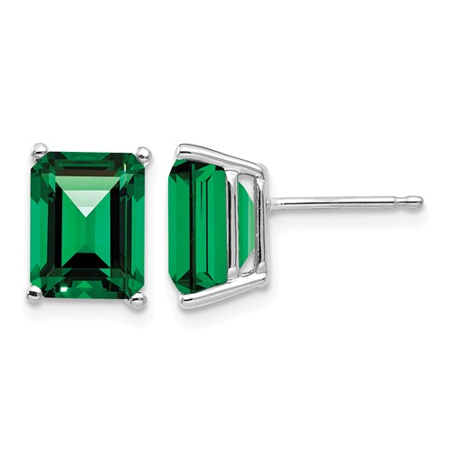 14K White Gold 9x 7mm Emerald-Cut Mount St. Helens Post Earrings