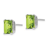 14K White Gold 9x 7mm Emerald-Cut Peridot Post Earrings view 2