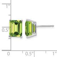 14K White Gold 9x 7mm Emerald-Cut Peridot Post Earrings view 4