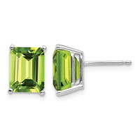 14K White Gold 9x 7mm Emerald-Cut Peridot Post Earrings view 1