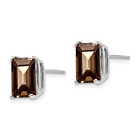 14K White Gold 9x 7mm Emerald-cut Smoky Quartz Post Earrings view 2