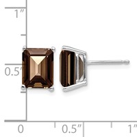 14K White Gold 9x 7mm Emerald-cut Smoky Quartz Post Earrings view 4