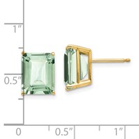 14K Yellow Gold 10x 8mm Emerald-Cut Green Quartz Post Earrings view 4