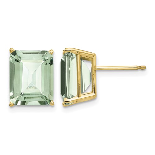 14K Yellow Gold 10x 8mm Emerald-Cut Green Quartz Post Earrings