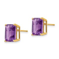 14K 10x8mm Emerald-Cut Amethyst Post Earrings view 2