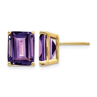14K 10x8mm Emerald-Cut Amethyst Post Earrings view 1