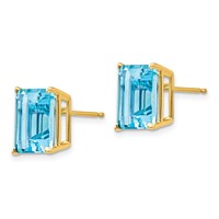 14K Yellow Gold 10x 8mm Emerald-Cut Blue Topaz Post Earrings view 2