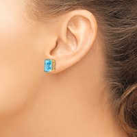 14K Yellow Gold 10x 8mm Emerald-Cut Blue Topaz Post Earrings view 3
