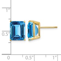 14K Yellow Gold 10x 8mm Emerald-Cut Blue Topaz Post Earrings view 4