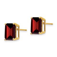 14K Yellow Gold 10x 8mm Emerald-cut Garnet Post Earrings view 2